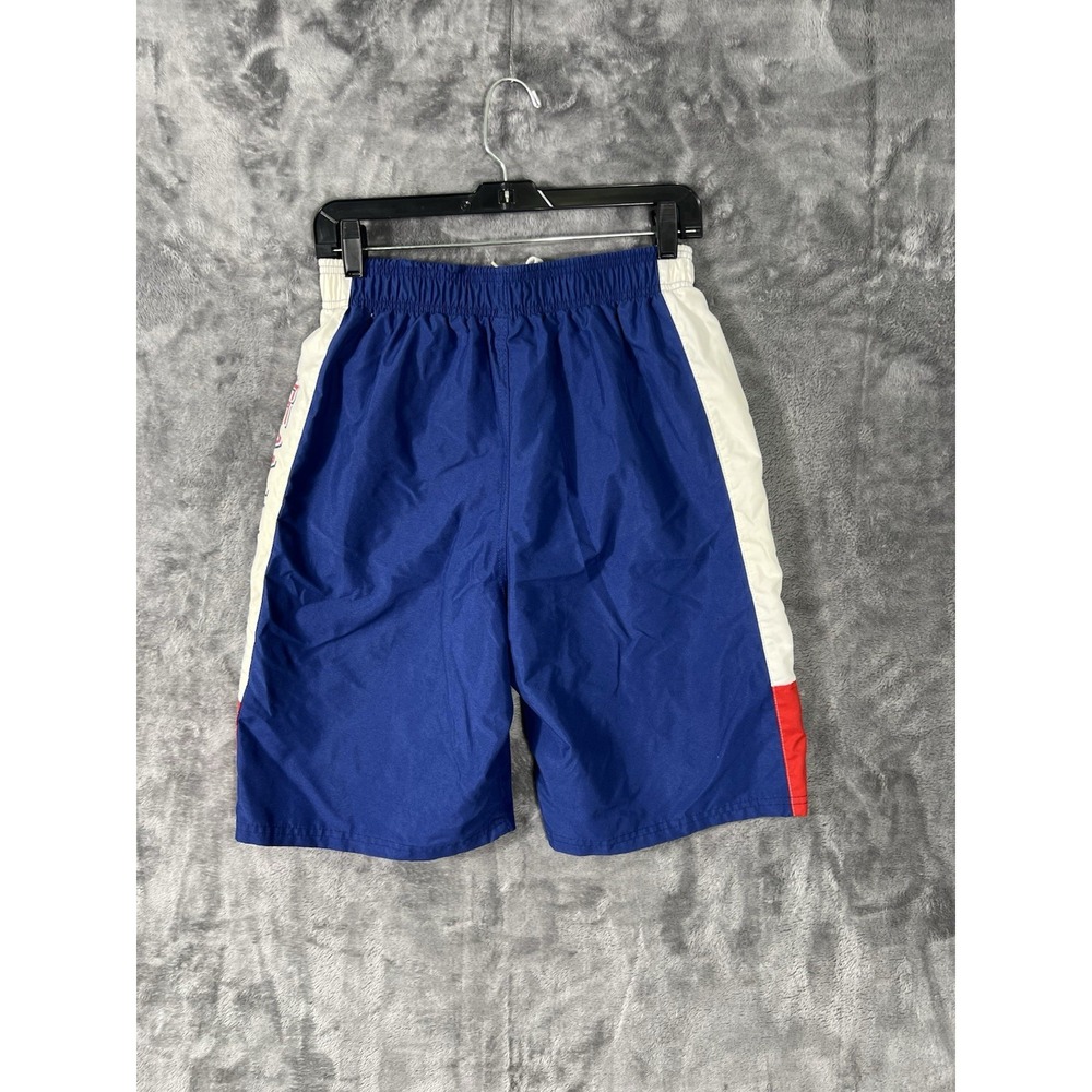 US Apparel Mens Cargo Swim Trunks Blue White Red Mesh Lined Shorts Medium